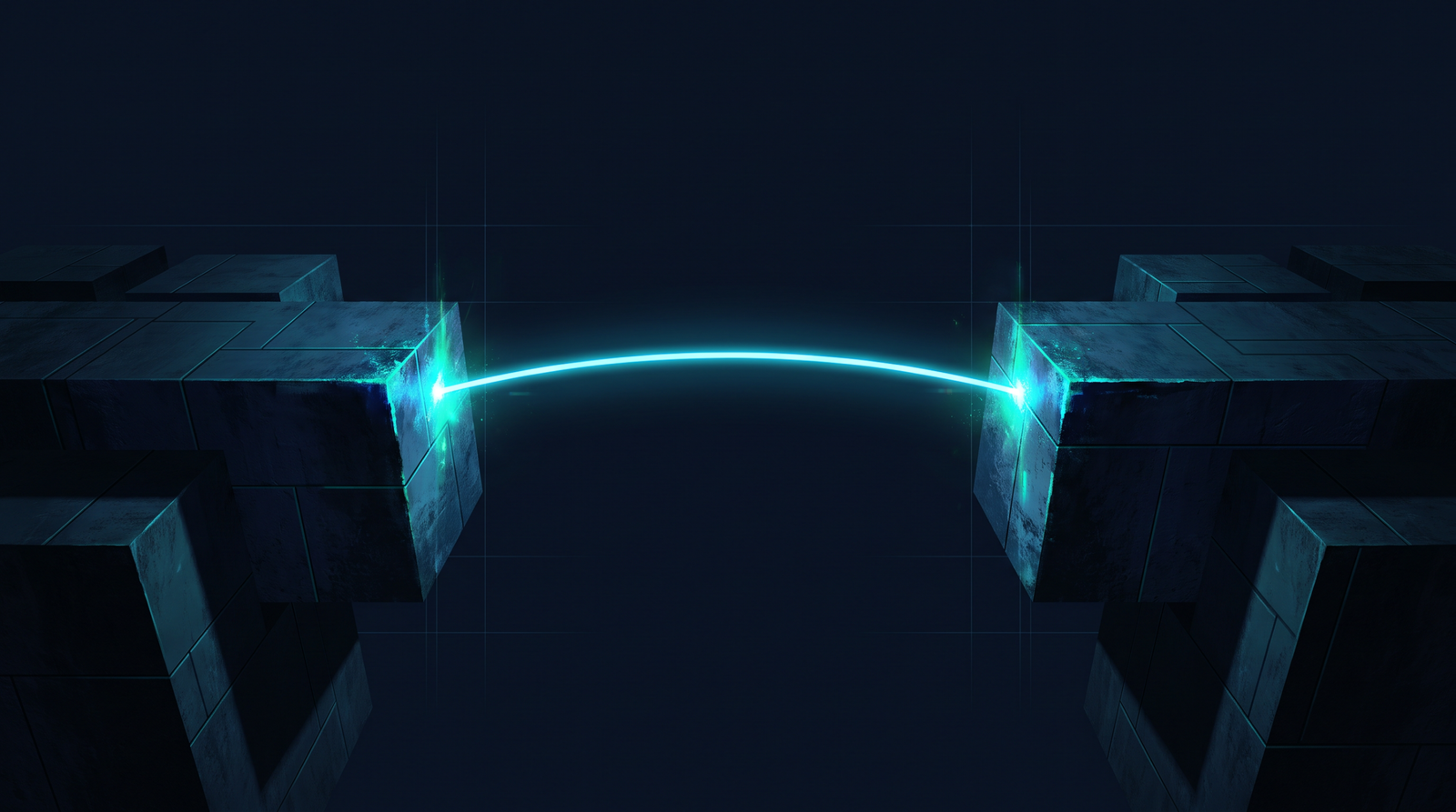 Two dark blocks joined by a single thin bridge of light